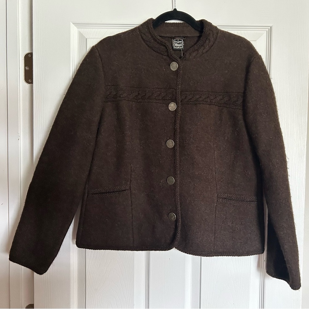 Original Boos Austrian Wool Brown Button Cardigan Sz 42 L Equestrian Old Money